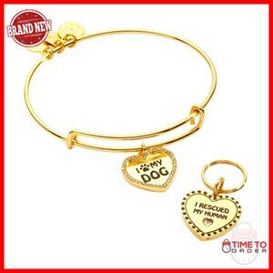 Expandable Wire Bracelet with Pet Charm, Nickel-Free Gold Finish